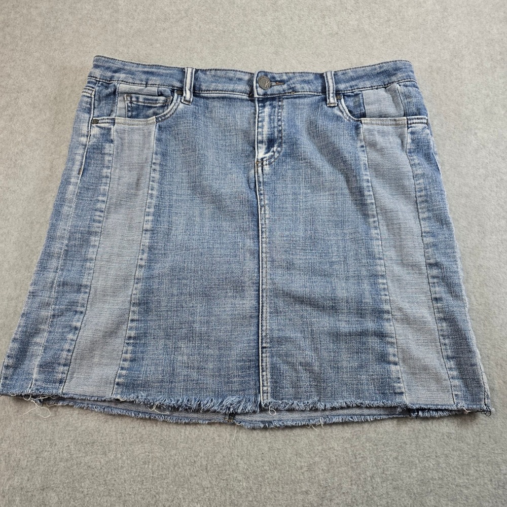 KUT From The Kloth Joey Denim Skirt Frayed Hem Colorblock Women's Size 16